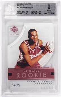 2003-04 Upper Deck Glass Crystal #100 LeBron James Rookie Card (#09/25) - BGS MINT 9